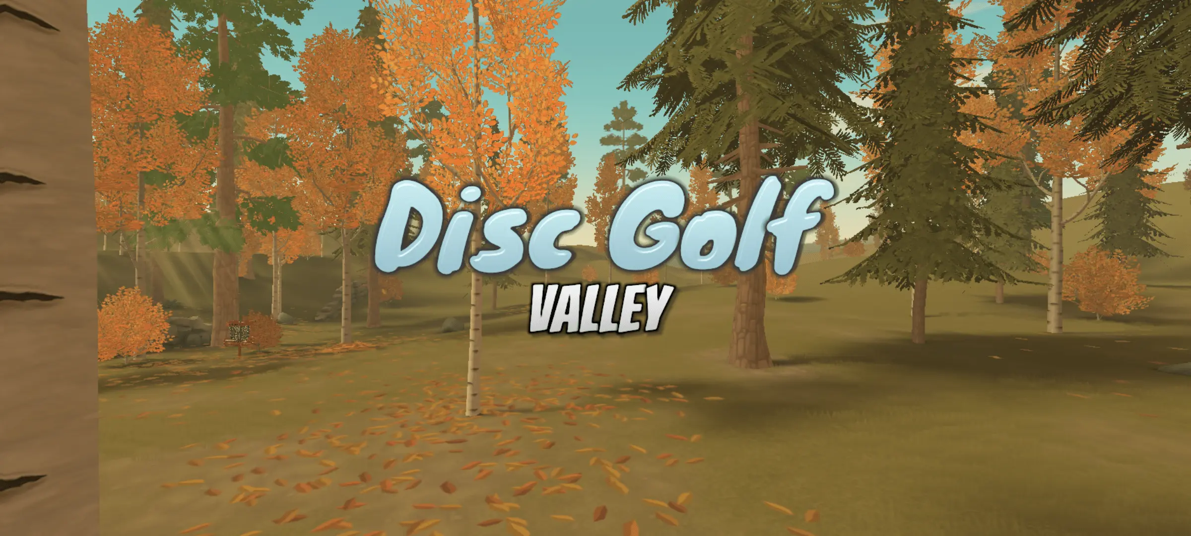Disc Golf Valley title screen with autumn trees