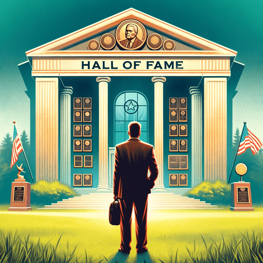 Image: Disc golf player contemplating outside Hall of Fame