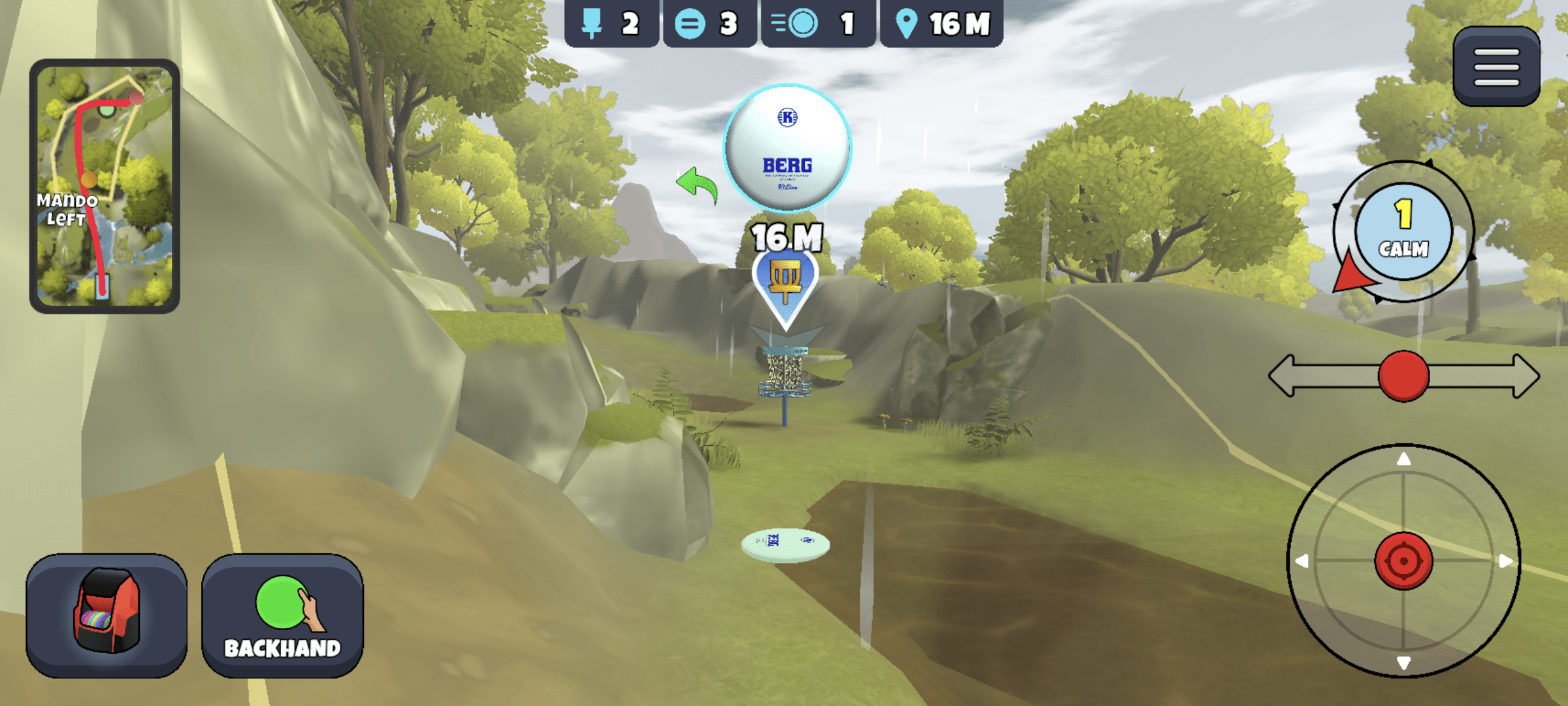 Image: 'Disc Golf Valley' in-game throw with calm wind conditions